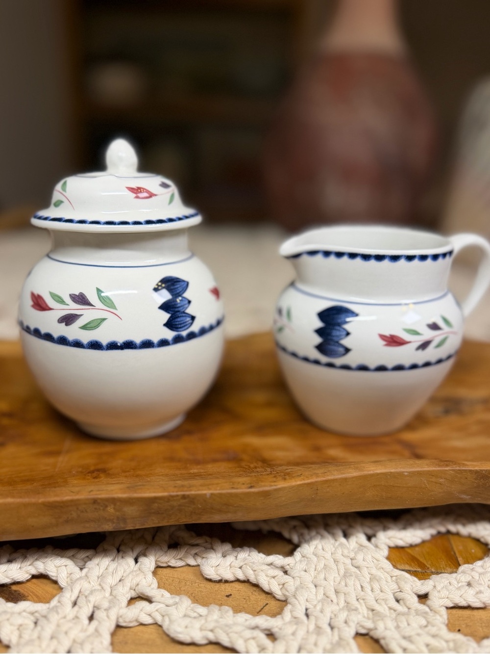 Vintage Adams Lancaster English Ironstone Creamer Sugar Bowl Lid England